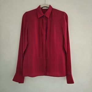 Anne Fontaine Berry Silk Long Sleeve Button Down Collar Tuxedo Blouse